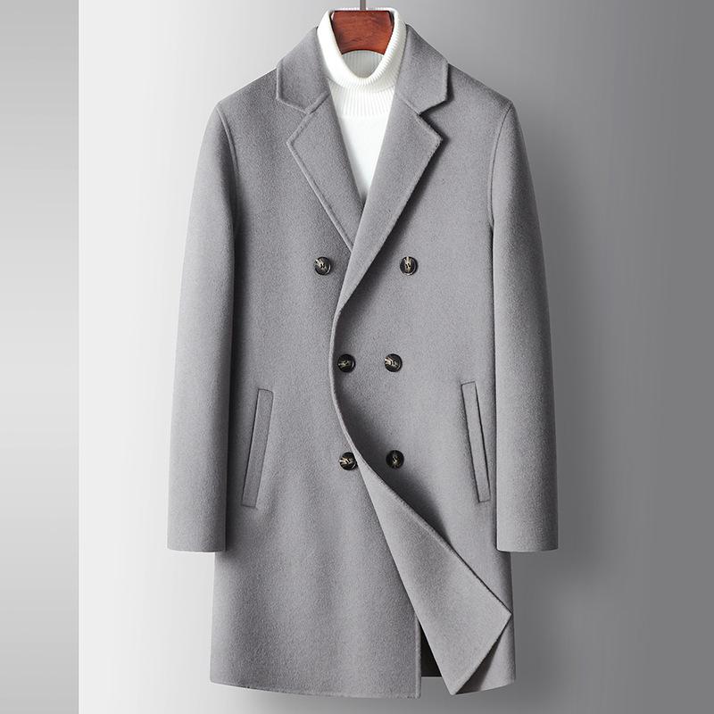 New Autumn and Winter Handmade Double-sided Wool Coat Solid Color Double-breasted Medium and Long Trench Coat