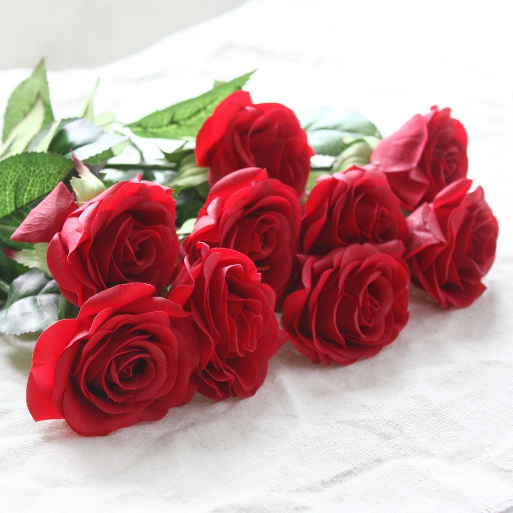 10Pcs Artificial Latex Roses Real Touch Flowers For Wedding Bridal Bouquet Home Decoration