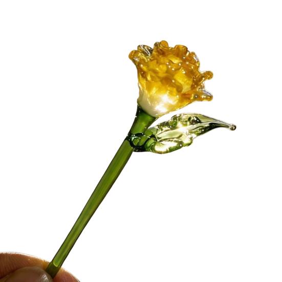 Yousheng Mini Glass Flower Figurine Handmade Faux Crystal Transparent Flower Bouquet Collectible Hand Blown Table Ornament for Mother's Day Birthday