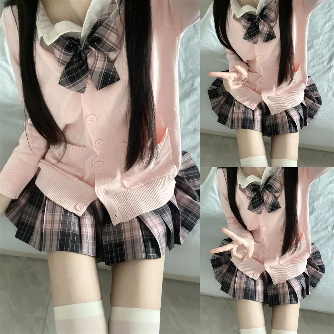 

Костюм JK Uniform на весну и осень, клетчатая юбка, свитер с длинными рукавами, кардиган, костюм-двойка в студенческом стиле M