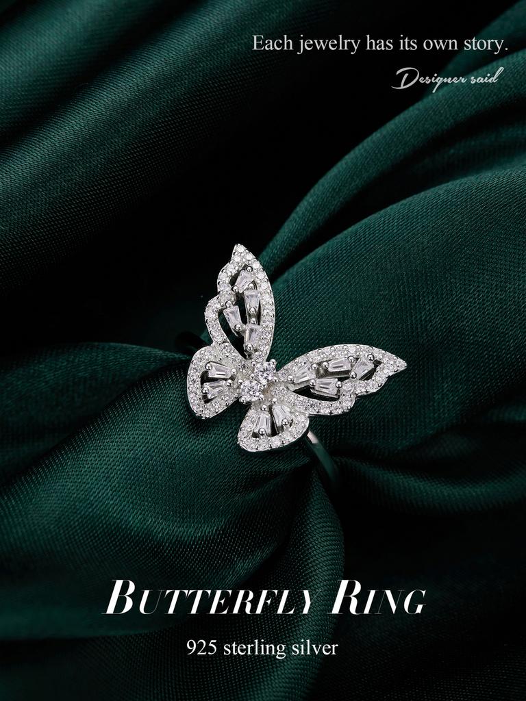 WOSTU 925 Sterling Silver Butterfly Ring Shining Ring Cubic ZirconiaAnniversary Gifts for Women Girl Fine Jewelry
