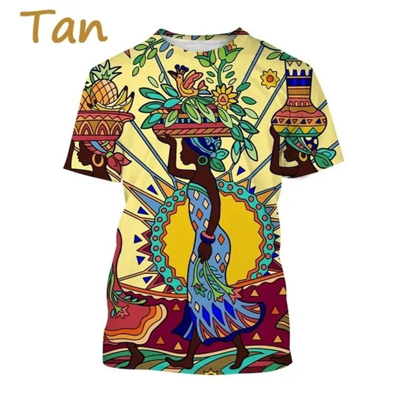 Summer Round Neck African Style Ethnic Woman Graphic 3D Print Top Fashionable Casual Short Sleeved Women's T-shirts