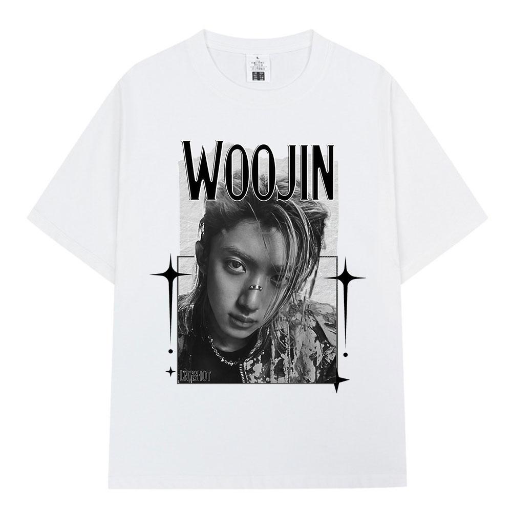 Korean Kpop Hip Hop Group Lngshot WOOJIN Tshirt Unisexs Women Clothing Fashion Tees Oversized Cotton Short Sleeve Tops Fan Gifts