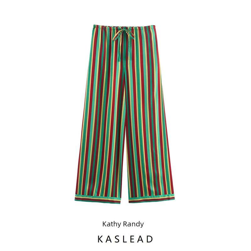 Kaslead New Women clothes Western Style Versitile Fashion Stripe Pajamas Style Pants 8399021