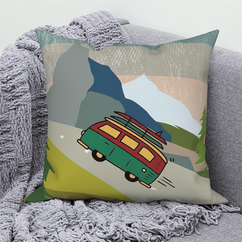 Decorative Cushion Covers Camping Bus Printed Pillow Home Sofa Throw