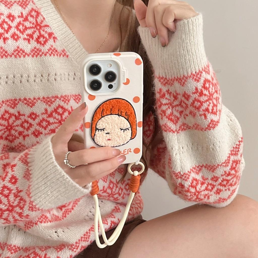 Embroidered Nara Mitsuhide Leather Wrist Strap Soft Shell Suitable for iPhone 17 Apple Mobile Phone Case 16 15 14 13 12 Pro Max