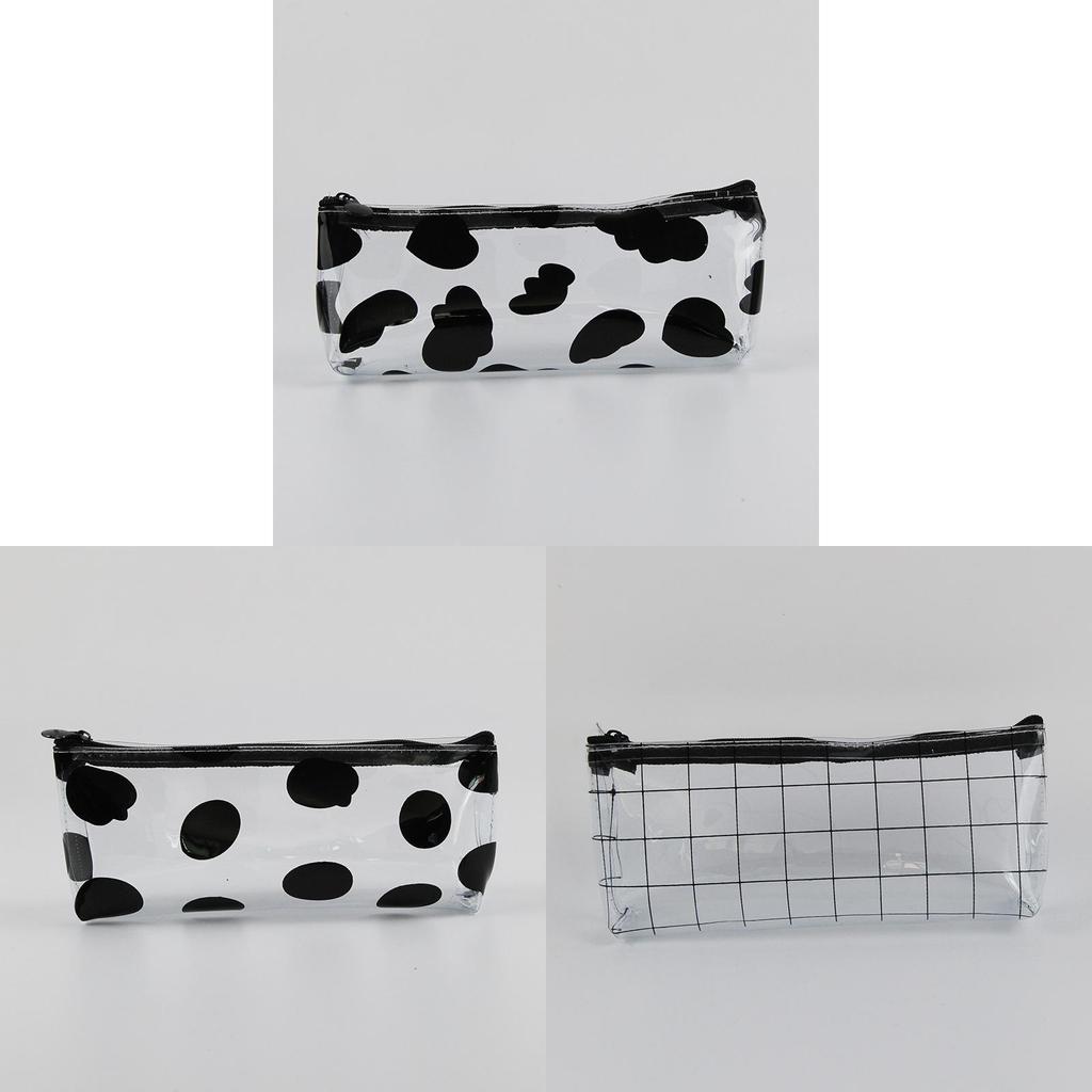 Transparent Pencil Case For Students Large Capacity School Supplies Organizer With Cow Dot Pattern