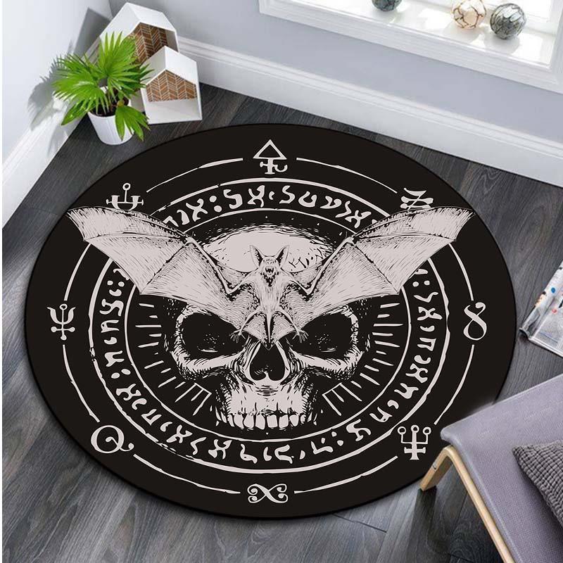 Satan Round Carpet Personalized Room Decor Rug Satanic Goat Head Round Carpet Sigil of Baphomet Rug Witchcraft Area Rug Tapis