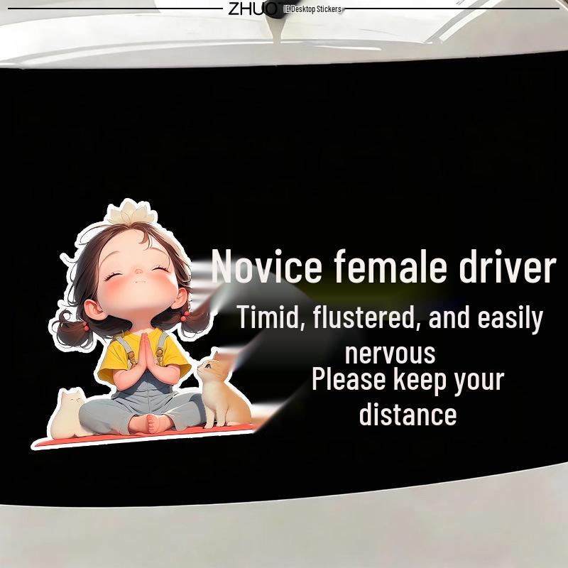 Reflective Warning Sticker: Timid & Flustered Female Driver, Keep Distance - Ideal for New/Practicing Drivers