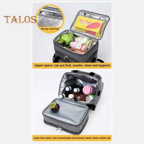 Insulated Lunch Bag 18L Double Deck Large Reusable Lunch Box Leakproof Expandable Tote Cooler Bag with Multi-Function Pocket for Work Adult Picnic