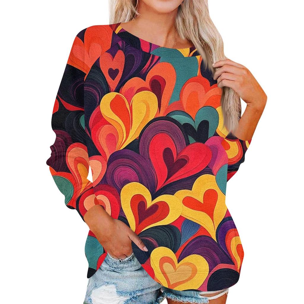 Damen Modisches Rundhals Schulter Langarm Valentinstag Bedrucktes Lässiges Pullover-Oberteil