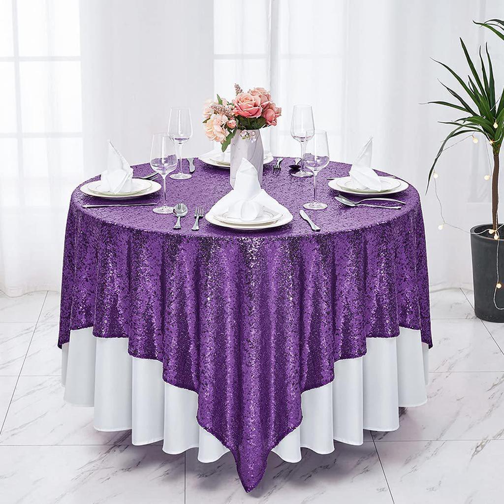 Nordic Style Round Solid Color Sequin Tablecloth for Weddings and Hotel Banquets
