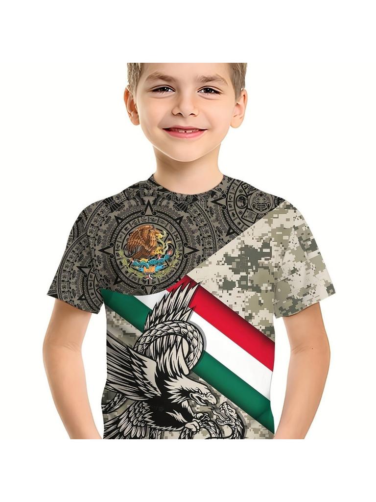 Summer Children's Clothing Boys Fashion Mexico Flag 3D Print T Shirt Short Sleeve