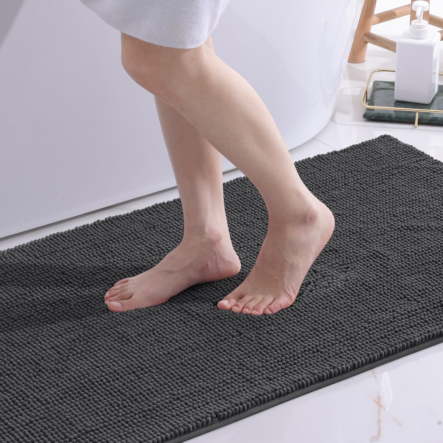 

Chenille Bath Mats Extra Soft Comfort Bathroom Mats Super Absorbent Non Slip Fluffy Mats Machine-Washable Dry Bath Rugs 40x60cm