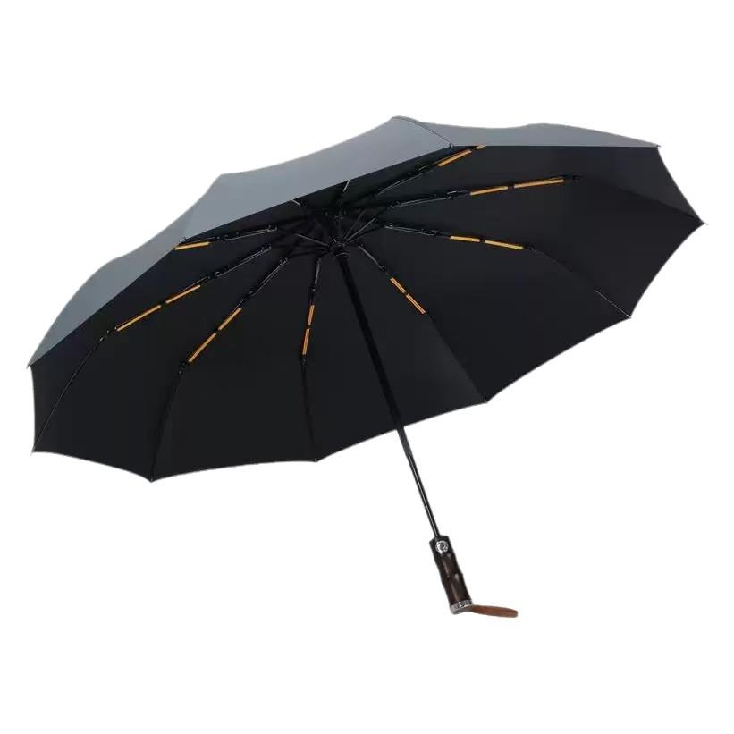Automatic umbrella three fold new bamboo joint wooden handle enlarged reinforcement thickened rain and shine men's business umbrella wholesale