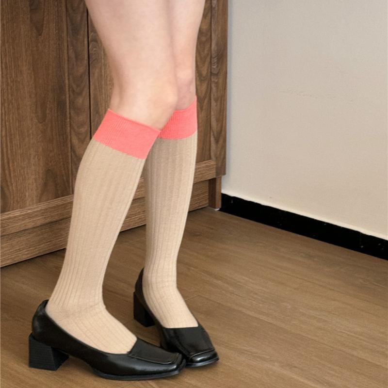 Women's Stockings Color Matching Knitted Cotton Long Socks Stockings Women JK Japanese Fashion School Girls Knee Socks Stockings