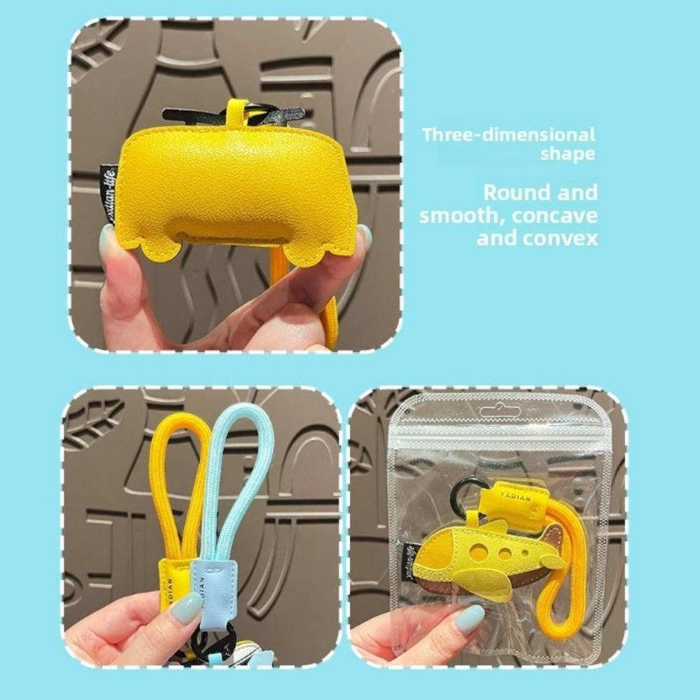 Cute Cartoon Airplane Keychain Unique PU Leather Bus Shape Keychain Transportation Motorcycle Bag Hanging Decoration Gift