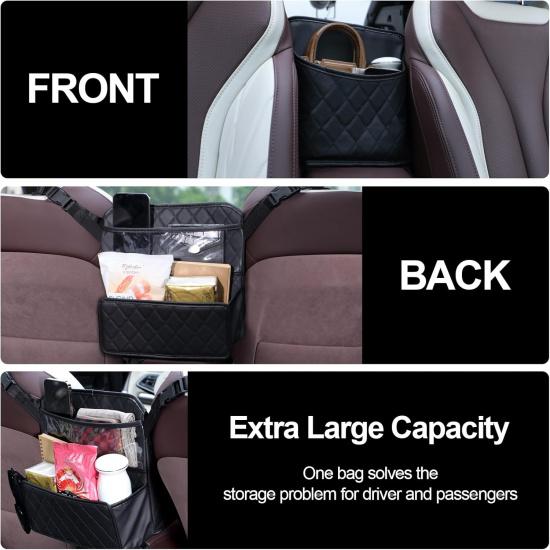 Car Net Pocket Handbag Holder, Purse Holder For Between Seats, Leather Seat Back Organizer Mesh Large Capacity Bag,Barrier Of Backseat Pet Kids