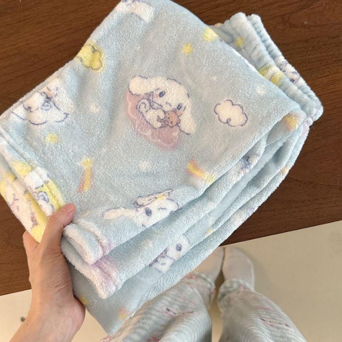 Korean Style Women's Fleece Pajama Pants - Flannel Cartoon Design for Autumn and Winter