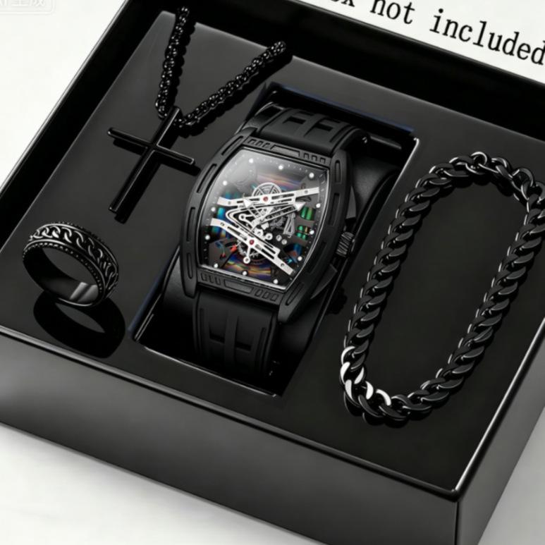 Geneva Men's Steel Band Fashion Calendar Wristwatch - Bestseller Personalized Business Set