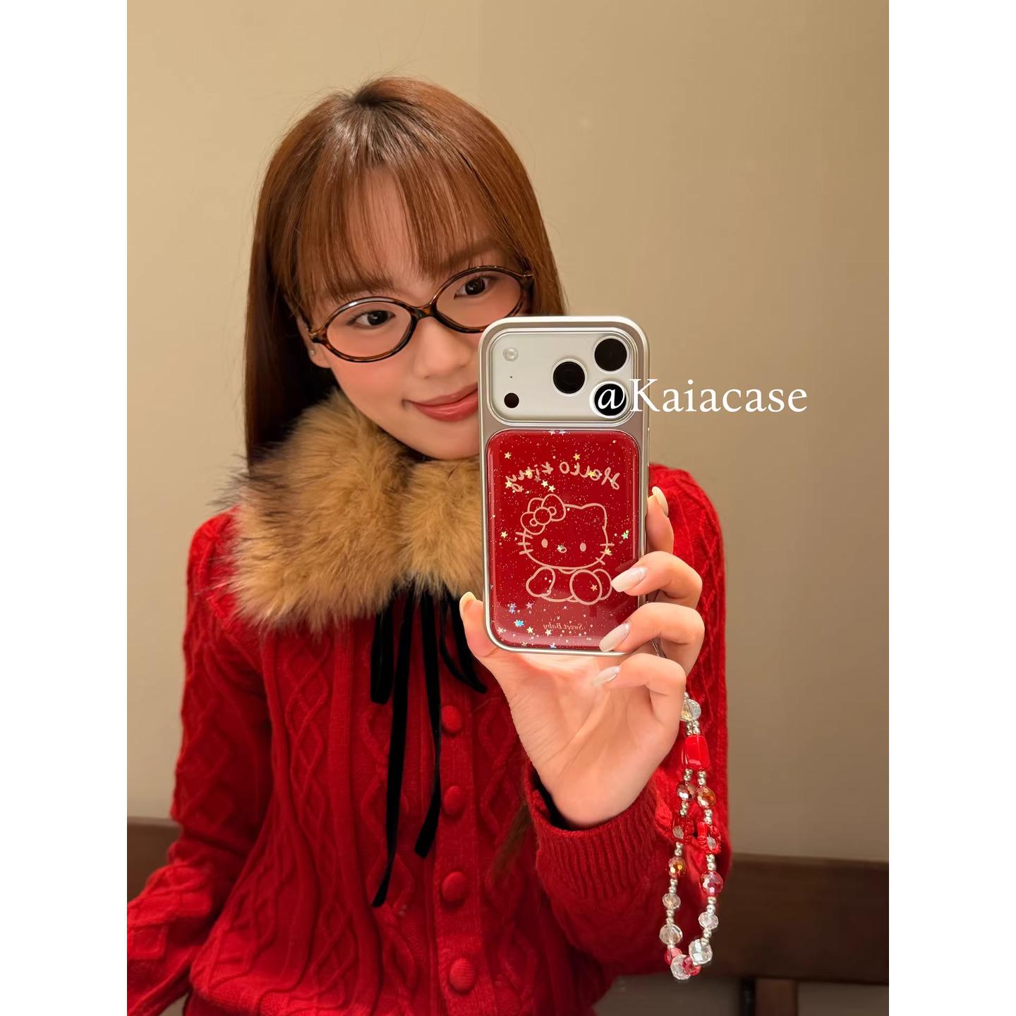 New Year Red Glitter Hello Kitty Phone Case for iPhone 7 Pro Max/6 Pro Apple iPhone 16 Pro Max