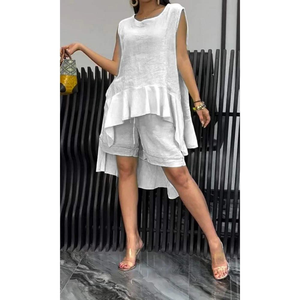 Summer New Women's Two-piece Sleeveless Fashion Set High-waisted Loose Shorts