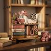 Unique Halloween Gift for Friends Reading Ghost Figurine, Retro Wooden Statue, Vintage Desktop Healing Atmosphere Home Art Ornament with Stacked Book