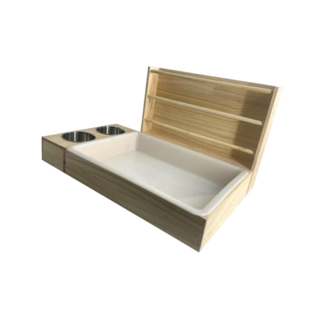 3 in 1 Rabbit Hay Feeder with Litter Box, Wooden Bowls for Guinea Pig Chinchilla