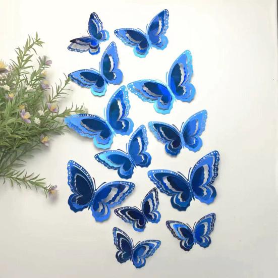 Yousheng 12 Pcs 3 Layers Wing Butterfly Wall Decor Removable 3D Hollow Butterfly Wall Decals for Crafts Home Bedroom Baby Shower Birthday Party Cake