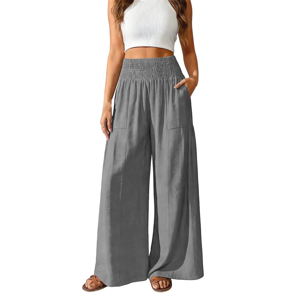 Women's Loose-fitting Wide-leg Pants, Casual Loose-fitting Pants, High-elastic Waistband, Long Pants With Pockets