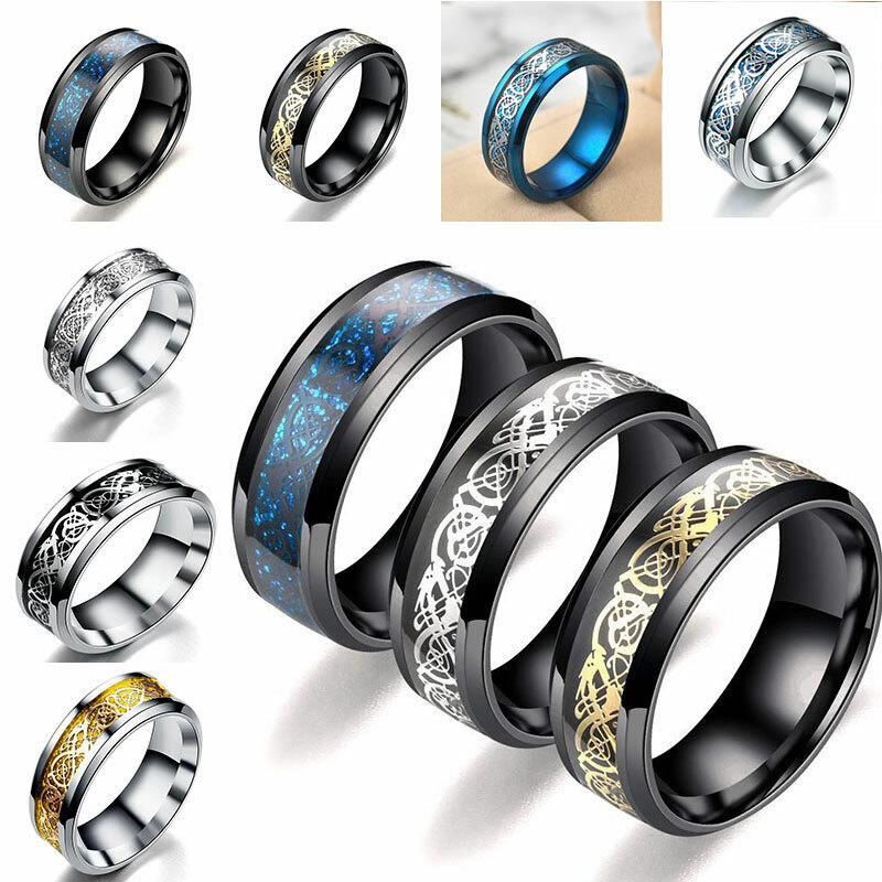 Fashion Dragon Inlay Ring Stainless Steel Jewelry For Men Comfort Band Ring 8mm~