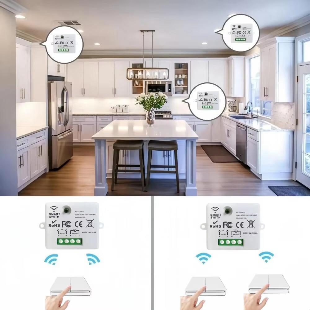 Interrupteur d'éclairage intelligent sans fil 433Mhz RF 86 Interrupteur mural 1/2/3 Gang Interruptor Interrupteur d'éclairage intelligent Mini récepteur relais pour maison Lumière LED Lampe Ventilateur