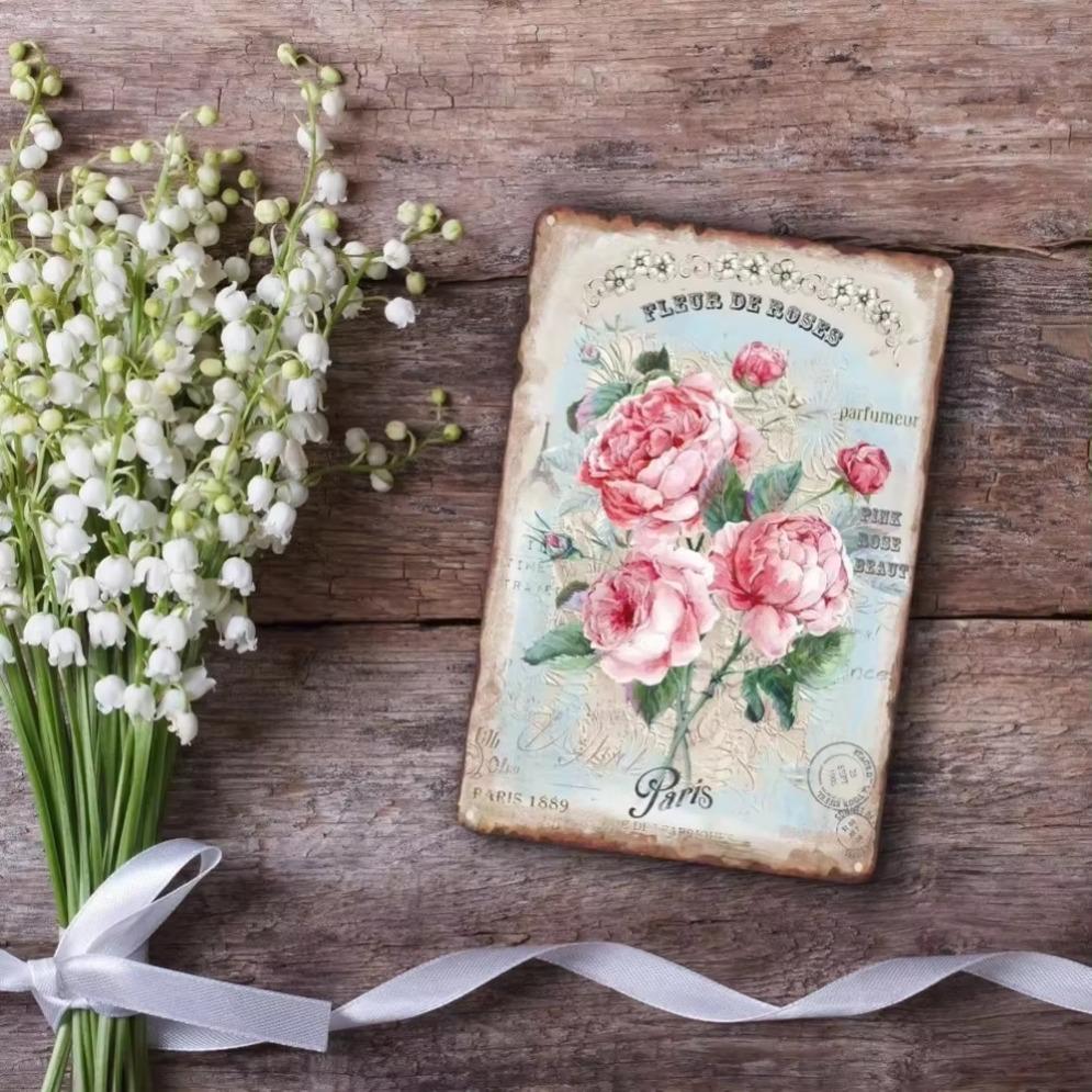 1pc Sanwarm Pink Floral Rose Metal Sign  Vintage Tin Wall Art for Home Living Room Kitchen Garden Office  Cafe