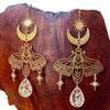 Temperament Boho Gold Color Stainless Steel Sun Moon Stars Tassel White Resin Flower Crystal Dangle Earrings for Women Jewelry