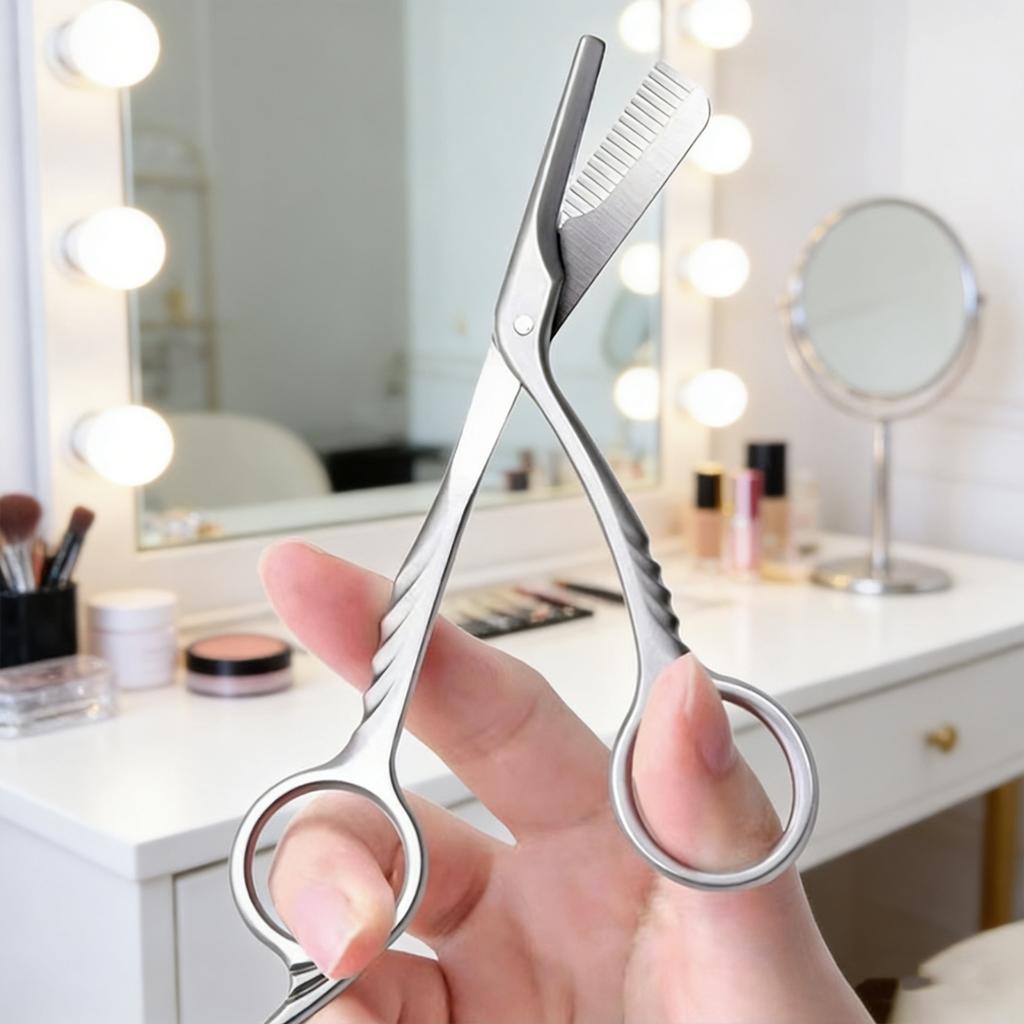 2 in 1 Eyebrow Scissors with Comb Ergonomic Handle Stainless Steel Brows Trimmer for Men Women