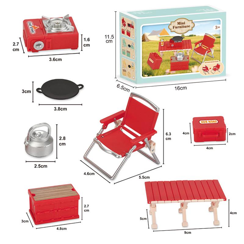 Simulation Mini Picnic Camping Set Dollhouse Outdoor Scene Decor Folding Tables Chair Stool Cassette Stoves Kid Pretend Play Toy
