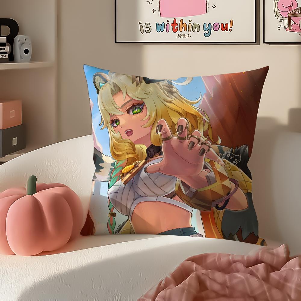 Game Genshin Xilonen Cushion Cover Pillowcase Short Plush Invisible zipper Room Sofa Cushion Cover
