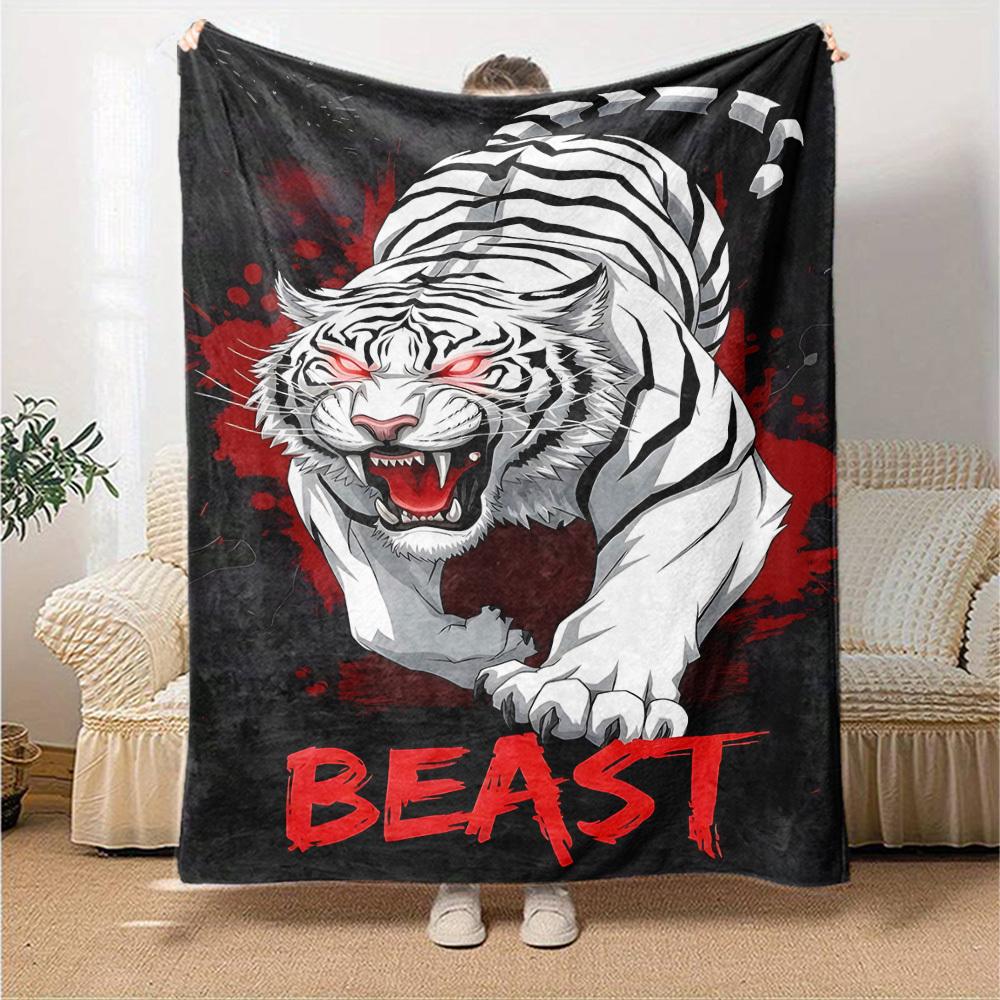 1pc Tiger Beast Soft Warm Throw Blanket Nap Blanket For Couch Sofa Office Bed Camping Travel,Comfortable