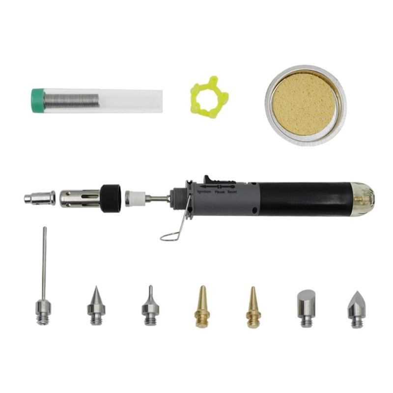 Soldering Iron Set,12 in 1 Cordless Butanes Gas Soldering Iron Temperature Adjustable Welding Torches Tool
