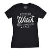 Damen T-Shirt mit aufgesetztem Hexengesicht Lustiges Halloween Besenstiel T-Shirt für Damen