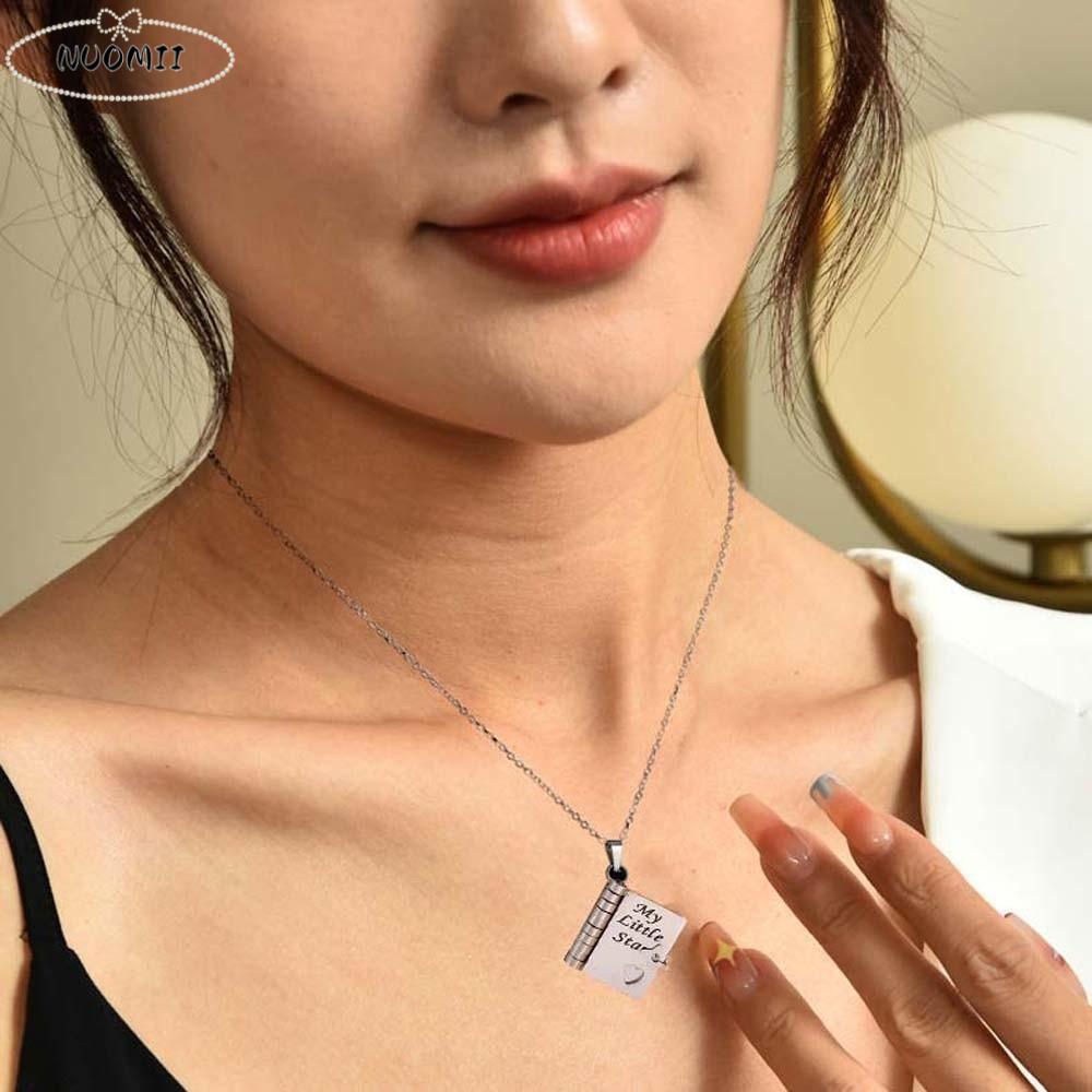Titanium Steel Book Necklace for Daughter Heart Handmade Opening Book Pendant Stainless Steel Engraved Words Girls Text Locket