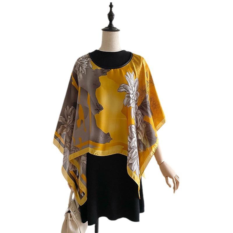 Pullover aus simulierter Seide, Seidenschal, quadratischer Schal, Sonnenschutzkleidung, Damen-Sommeroberbekleidung, lockerer Schal in Übergröße, Schal im ethnischen Stil.