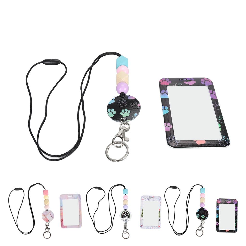 Perlen-Schlüsselband mit Ausweishalter, tragbares Schlüsselband für Lehrer, für Ausweiskarten, einziehbares Perlen-Schlüsselband
