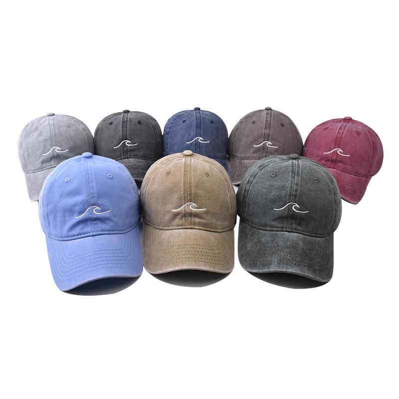Retro gewaschene Baseballkappe mit Wellenstickerei Unisex verstellbar lässige Papa-Mütze für Männer Frauen Outdoor Street tägliches Tragen
