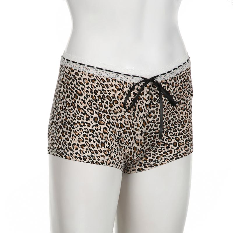 Sommar Grunge Short Leopard Sexiga spetsjeans Dam Estetisk Y2k Rosett Skinny Streetwear Byxor Kvinnlig Vintage A-linje Slim Shorts Kläder