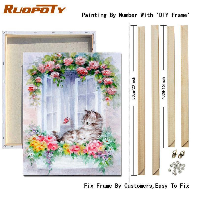 RUOPOTY Kočka malba podle čísel Nástěnná kresba na plátně Jedinečný dárek Obraz podle čísel Zvířecí dekorace do dětského pokoje