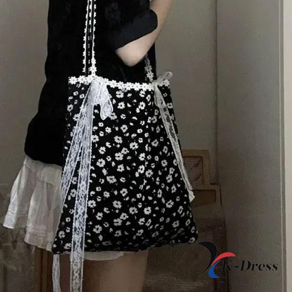 Ribbon Lace Eco Bag/Flower Pattern Bag/Tote Bag