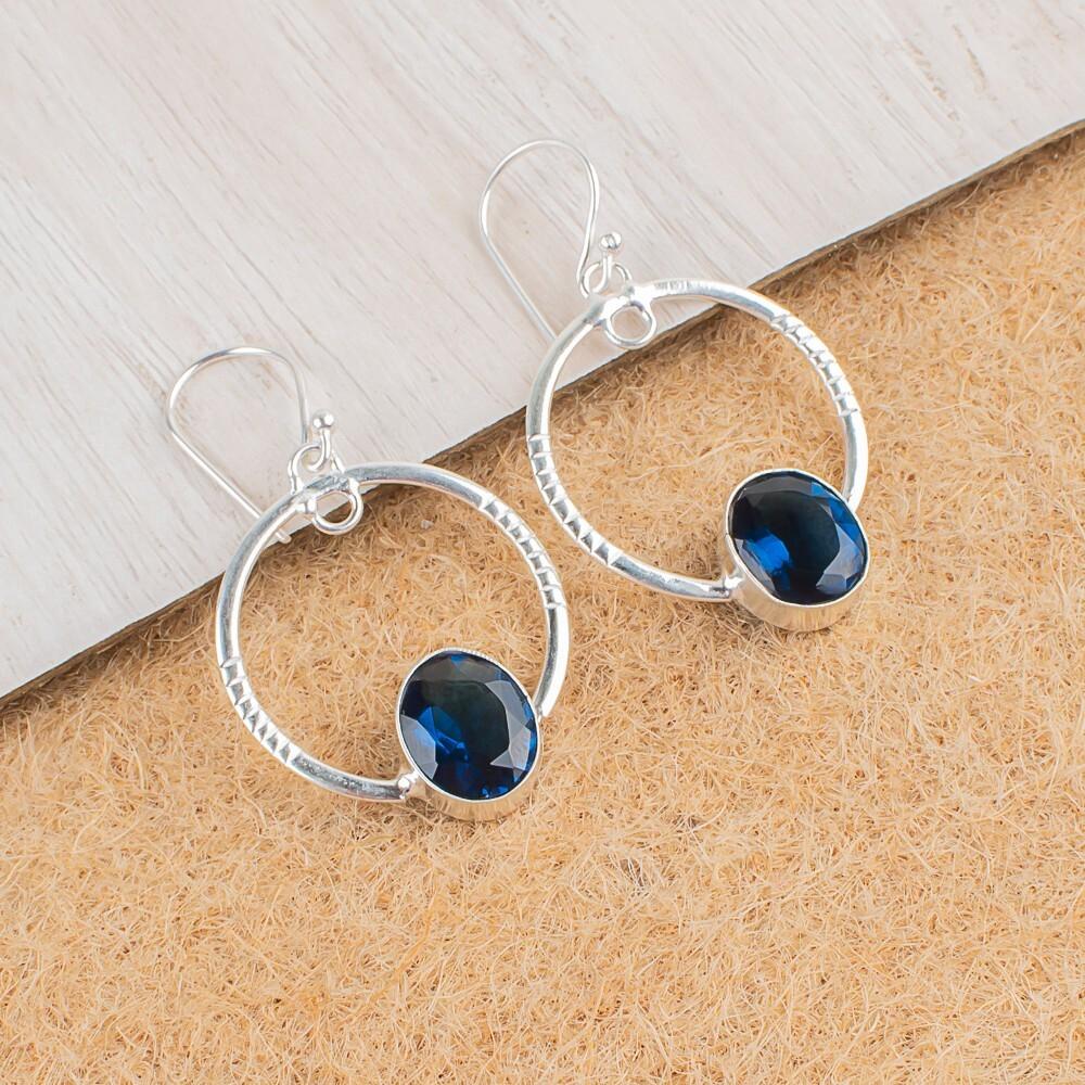 

London Blue Topaz Gemstone 925 Sterling Silver Jewelry Handmade Earrings 1.37 EE-67-3