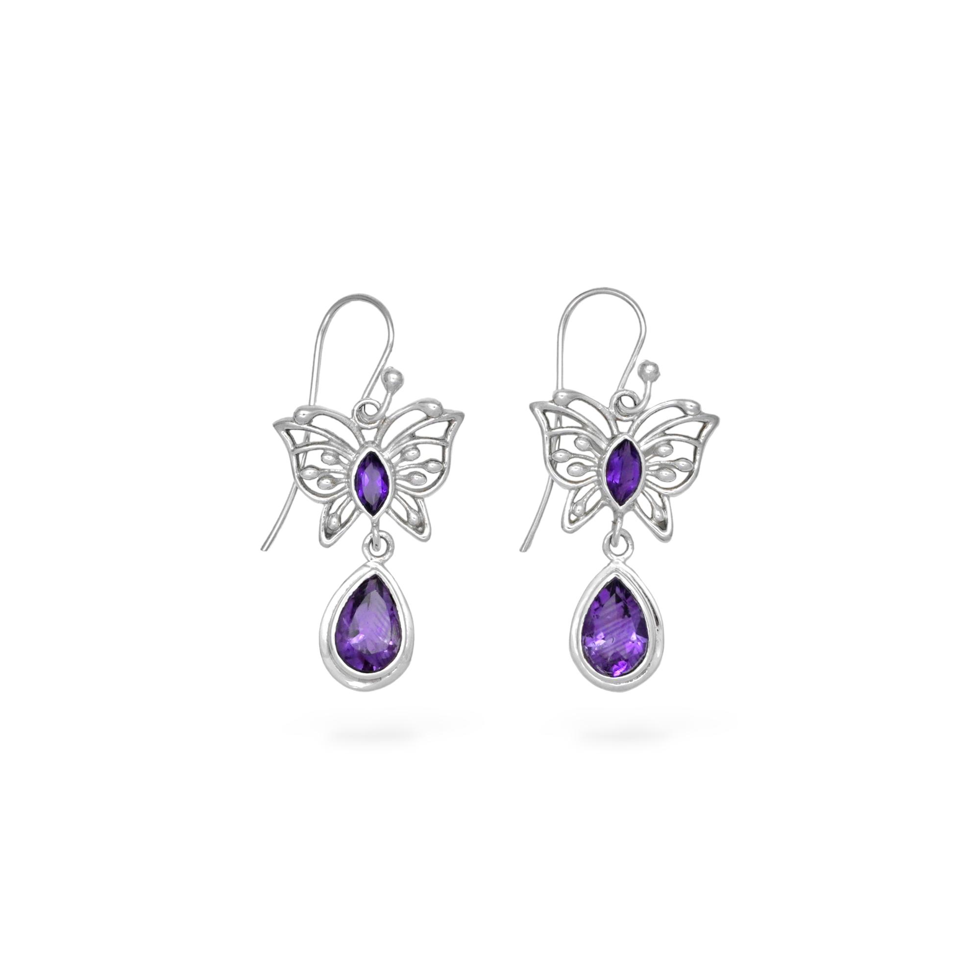 

Amethyst Butterfly Earrings | 925 Sterling Silver Filigree Dangle Earrings | Natural Purple Gemstone Jewelry Gift for Women