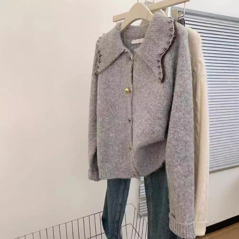 Gentle wind large lapel sweater jacket women's autumn and winter new design sense loose and thin knitted cardigan top